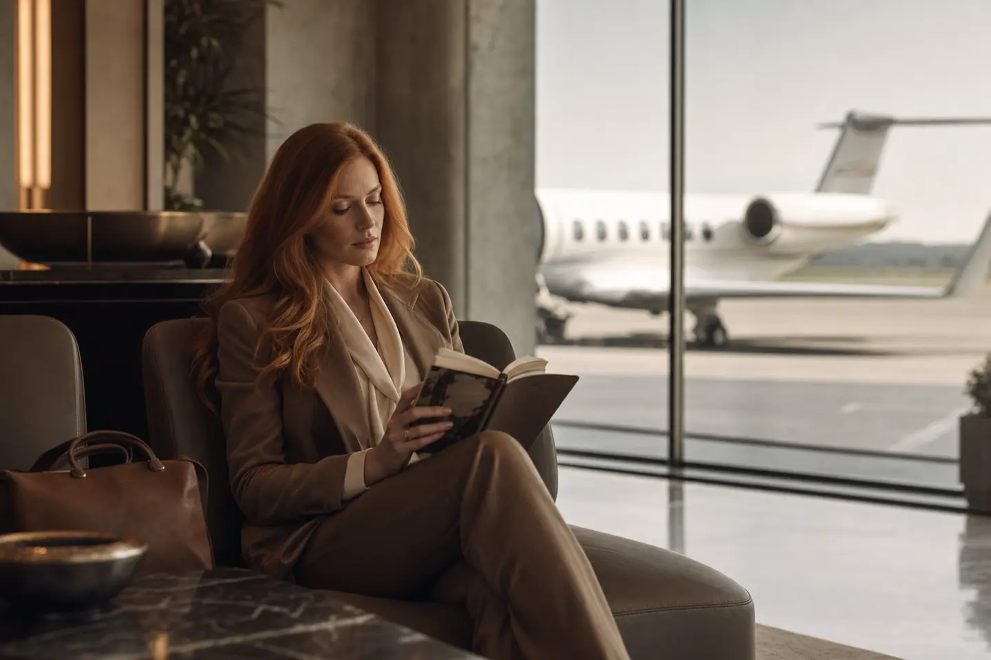 Model companion in a private terminal lounge
