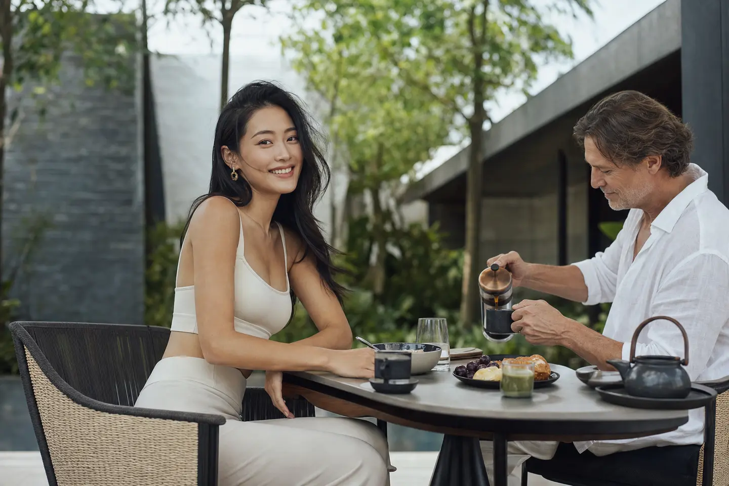 Couple at breakfast on a resort terrace